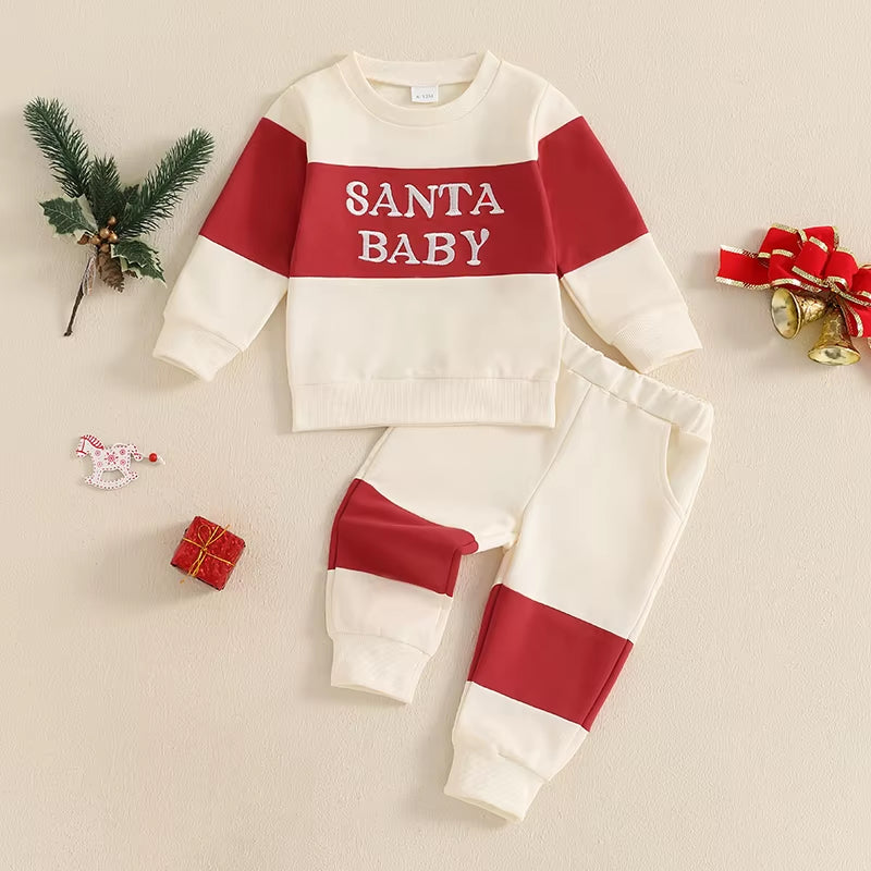 Christmas embroidered sweatshirt and pants set for toddlers