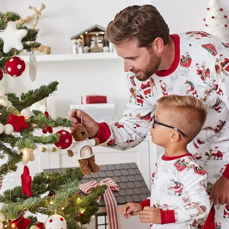 Xmas Family Look Pyjamas Santa Claus Print Christmas Pajamas Set Parent-Child Matching Clothing Cute Soft Homewear Baby Romper