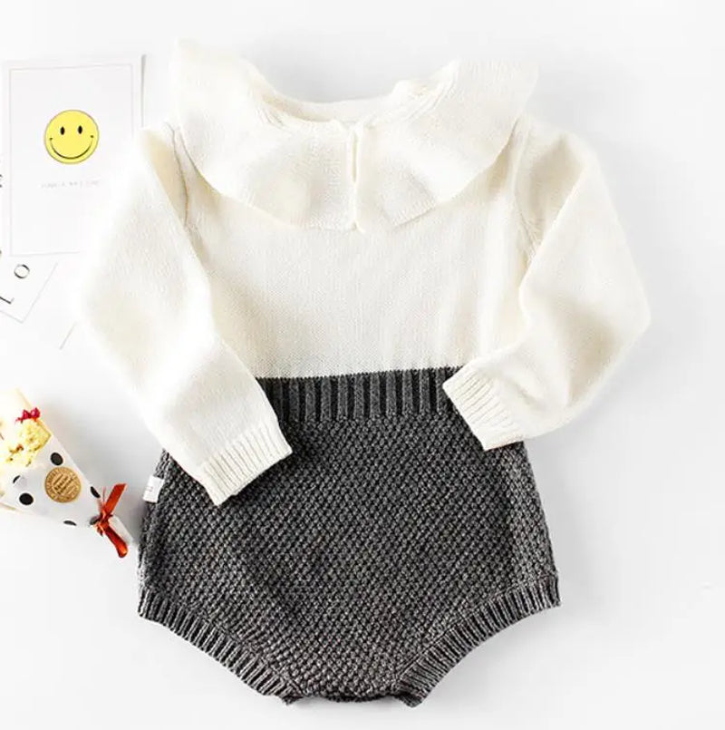 Charming Hollow Out Long Sleeve Knit Romper for Baby Girls - Perfect for Spring and Autumn