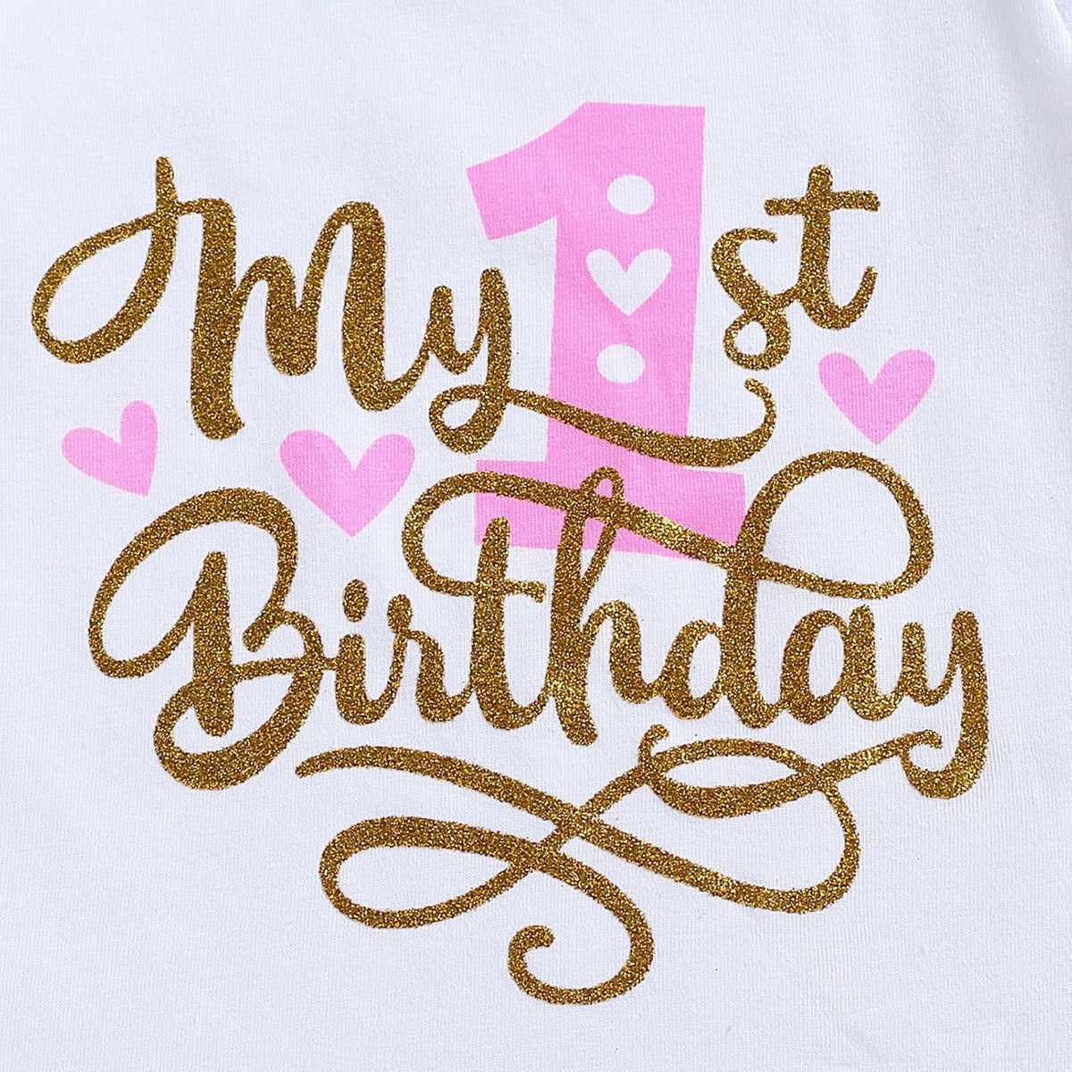 Adorable Toddler Girl's First Birthday Cake Smash Outfit Set - Romper, Tutu Skirt & Matching Headband