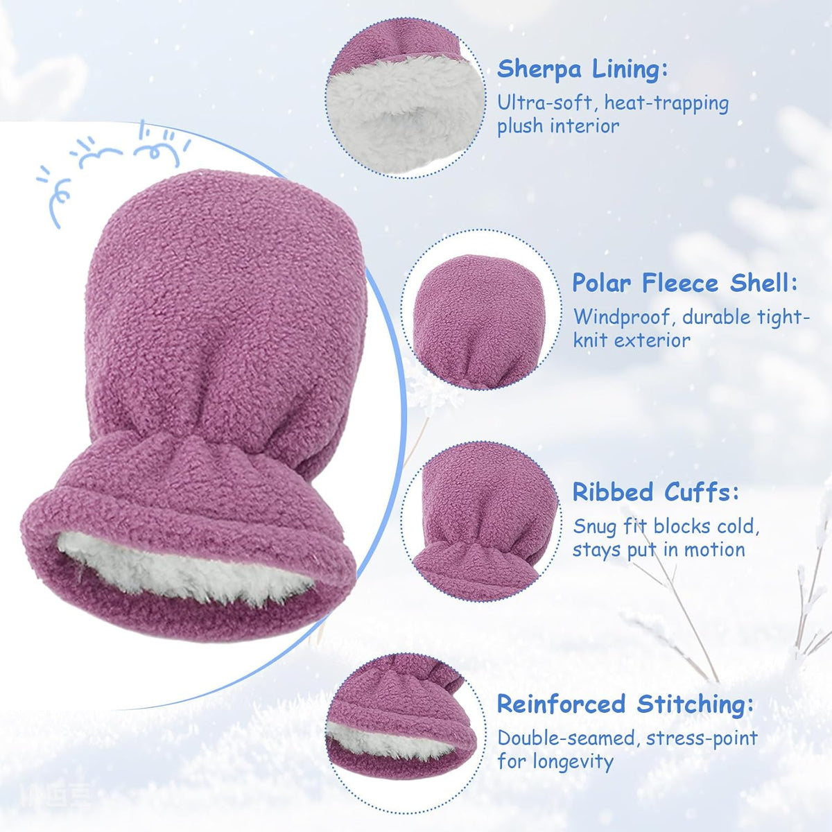 Sherpa-lined winter hat and mittens set, view 5