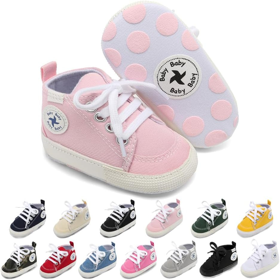 Adorable Unisex High Top Canvas Sneakers for Newborns - Soft Anti-Slip Sole First Walkers in Denim