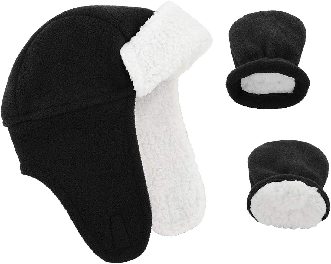 Sherpa-lined winter hat and mittens set, view 13
