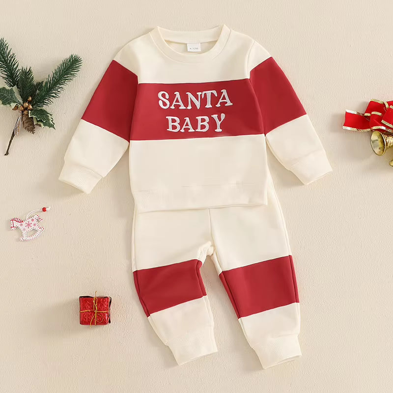 Christmas embroidered sweatshirt and pants set for toddlers, view 3