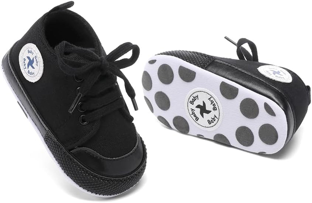 Adorable Unisex High Top Canvas Sneakers for Newborns - Soft Anti-Slip Sole First Walkers in Denim