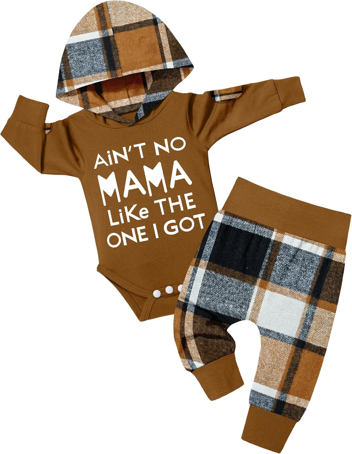 Adorable Newborn Baby Boy Plaid Hoodie & Pants Set - Cozy 2PCS Fall/Winter Outfit