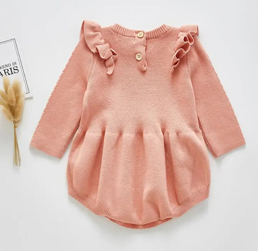 Charming Hollow Out Long Sleeve Knit Romper for Baby Girls - Perfect for Spring and Autumn