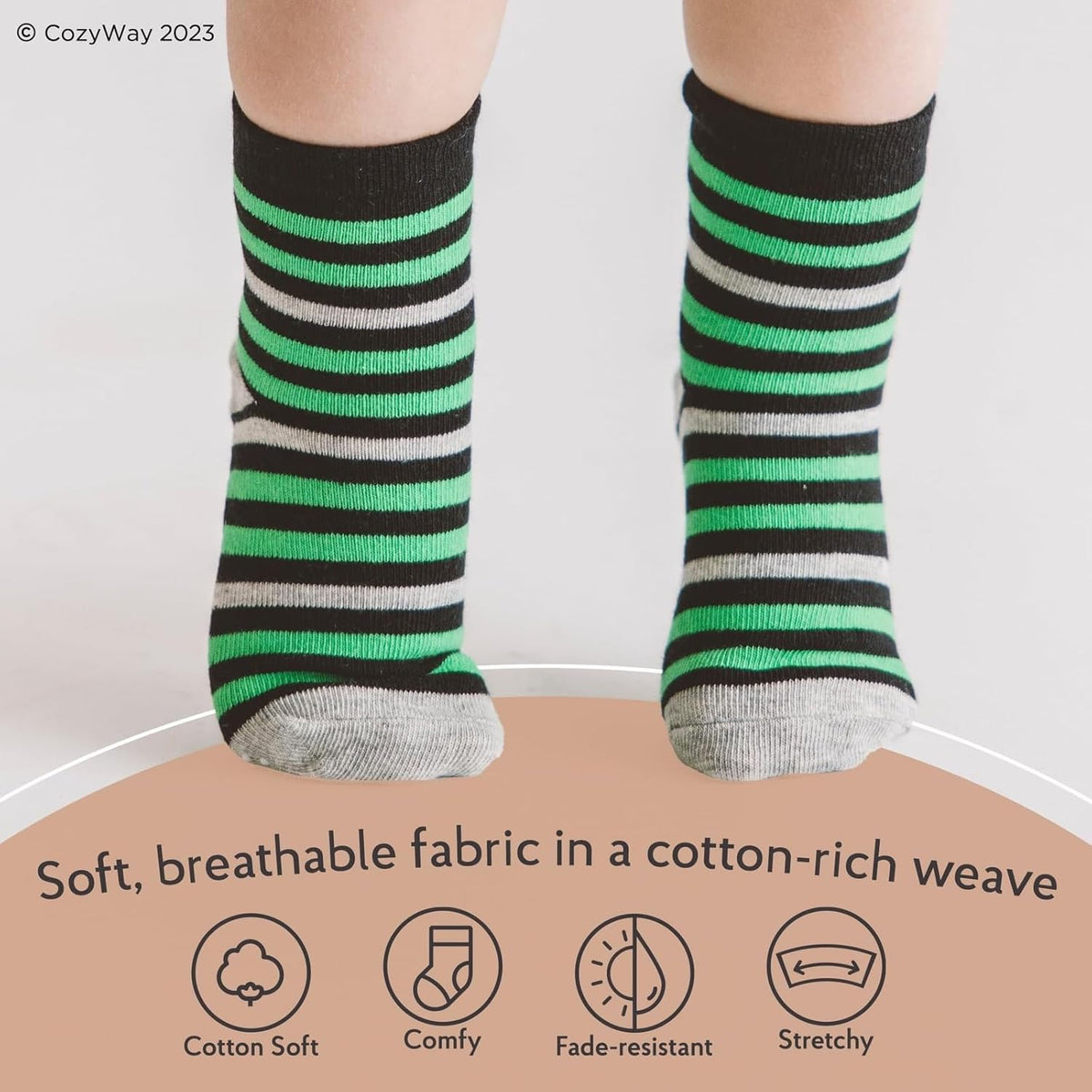 Non-Slip Ankle Grip Socks for Infants and Toddlers - Soft Cotton, 6-Pack