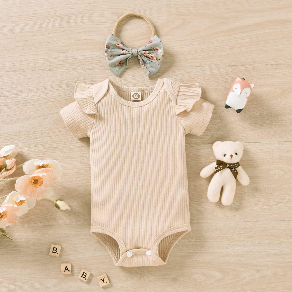 Adorable Baby Girls Ribbed Bodysuit & Pants Set - Perfect for Spring & Summer!
