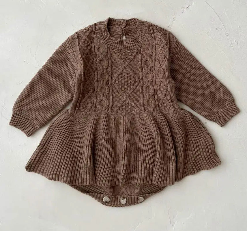 Charming Hollow Out Long Sleeve Knit Romper for Baby Girls - Perfect for Spring and Autumn