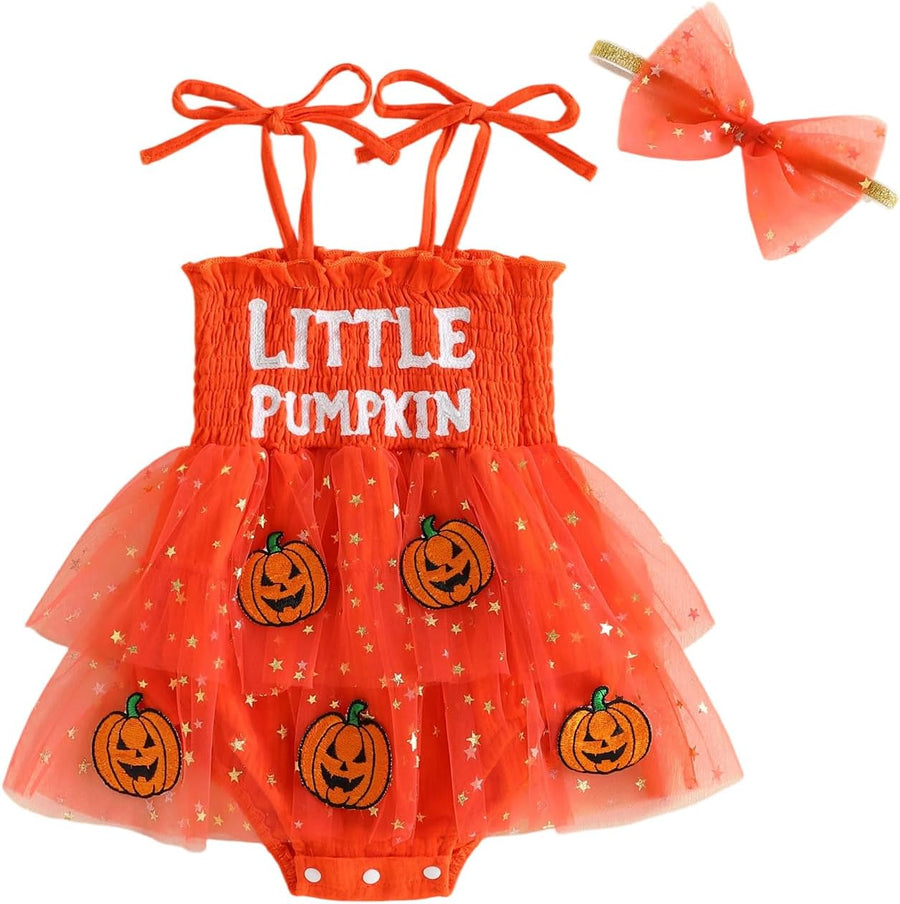Halloween Baby Girl Outfit Infant Pumpkin Tutu Tulle Romper Dress
