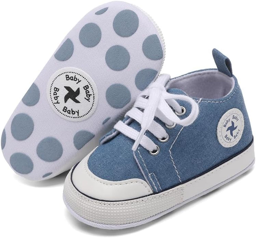 Adorable Unisex High Top Canvas Sneakers for Newborns - Soft Anti-Slip Sole First Walkers in Denim