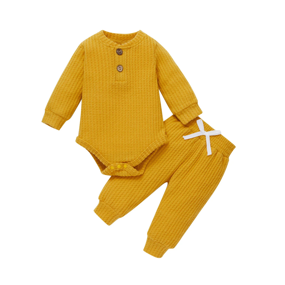 Adorable Infant Ribbed & Plaid 2-Piece Outfit Set for Boys & Girls - Long Sleeve Bodysuits with Elastic Pants for Spring & Autumn