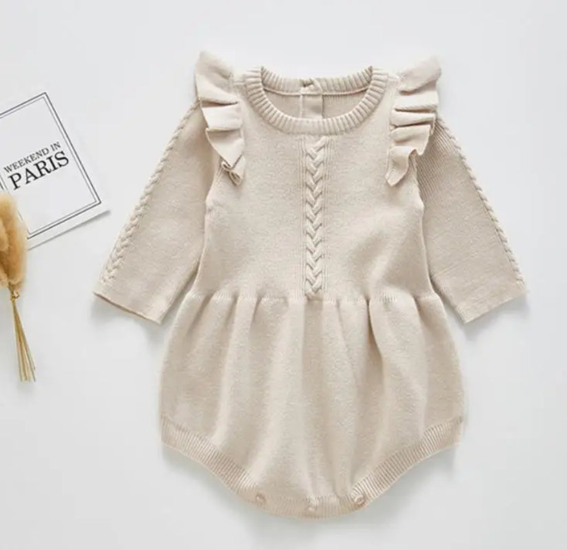 Charming Hollow Out Long Sleeve Knit Romper for Baby Girls - Perfect for Spring and Autumn
