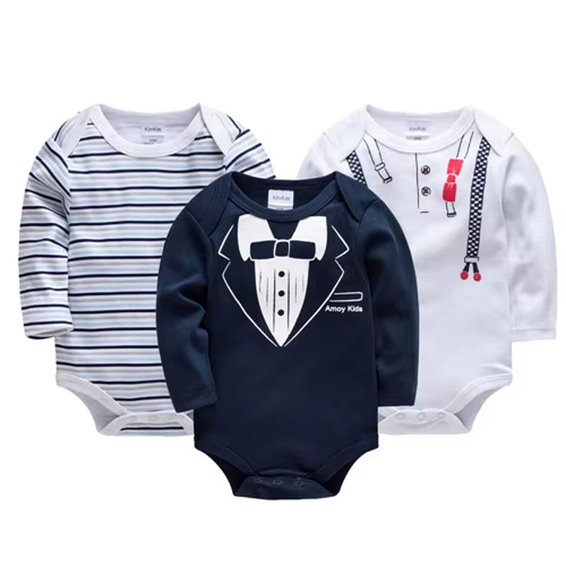 6-Piece Set of Long Sleeve 100% Cotton Bodysuits for Infants Aged 0-12 Months