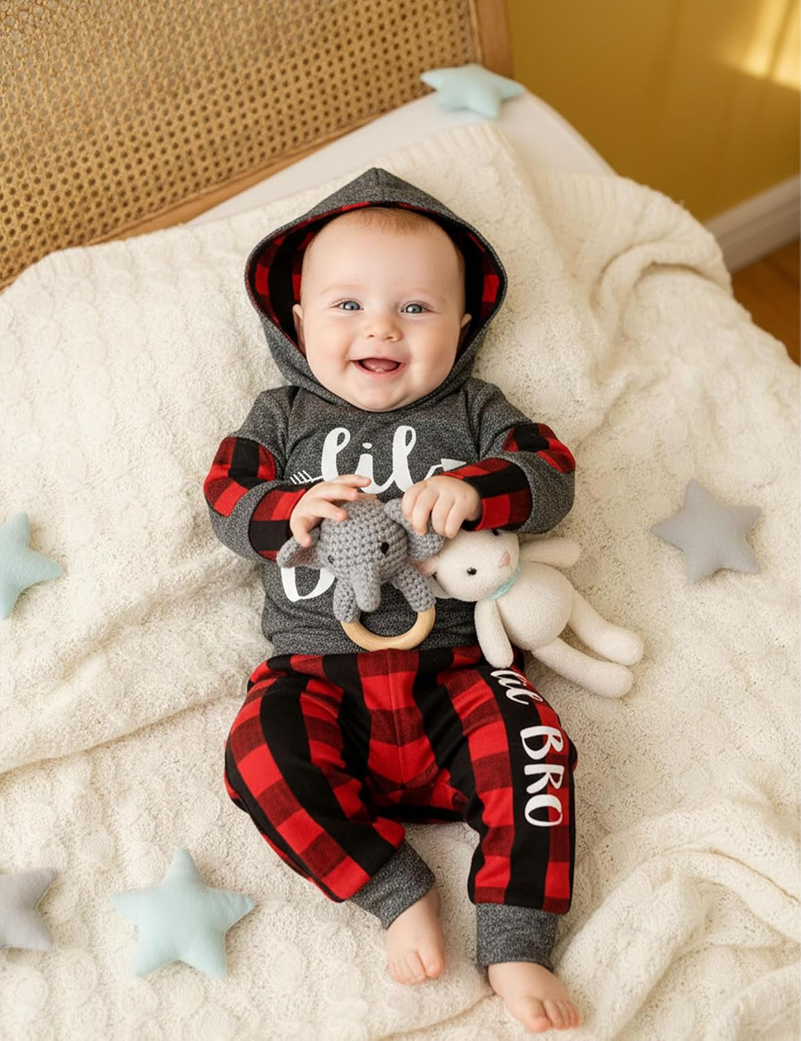 Adorable Newborn Baby Boy Plaid Hoodie & Pants Set - Cozy 2PCS Fall/Winter Outfit