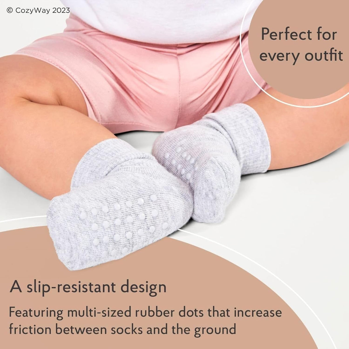 Non-Slip Ankle Grip Socks for Infants and Toddlers - Soft Cotton, 6-Pack