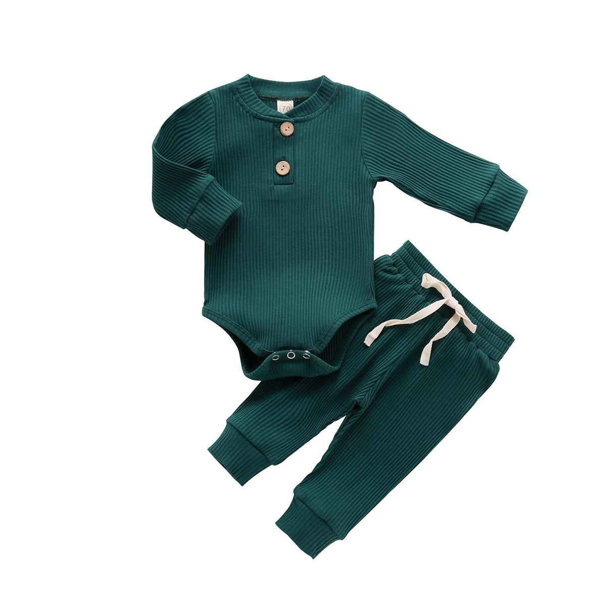 Adorable Infant Ribbed & Plaid 2-Piece Outfit Set for Boys & Girls - Long Sleeve Bodysuits with Elastic Pants for Spring & Autumn