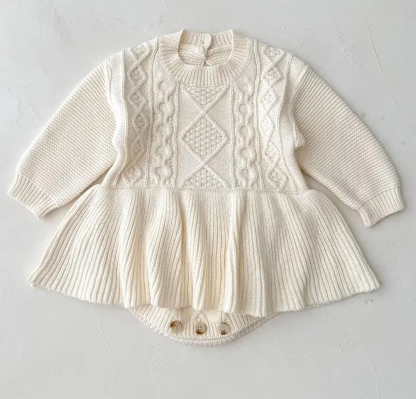 Charming Hollow Out Long Sleeve Knit Romper for Baby Girls - Perfect for Spring and Autumn