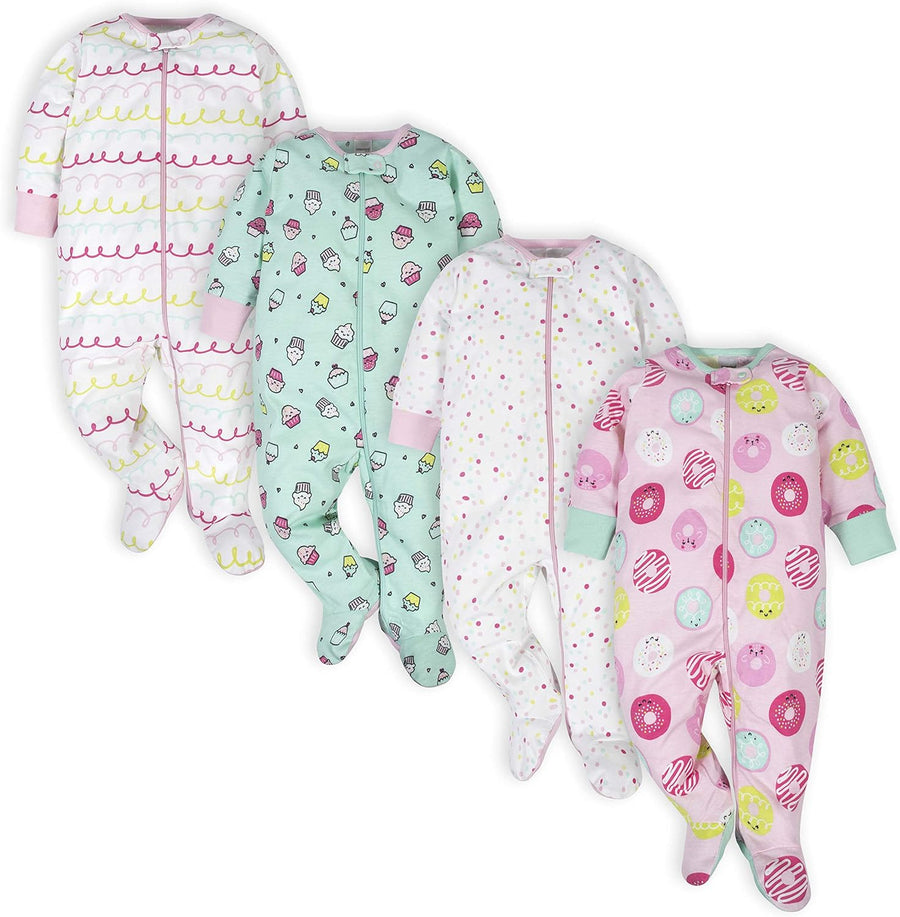 Baby Girls' 4-Pack Assorted Print Sleep and Play Footies