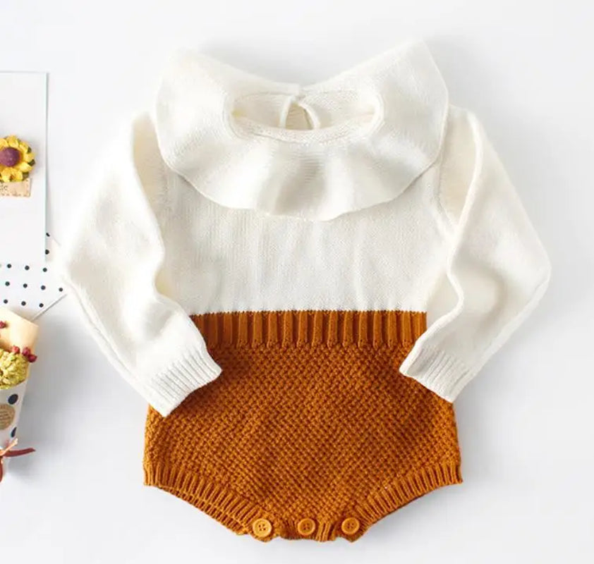 Charming Hollow Out Long Sleeve Knit Romper for Baby Girls - Perfect for Spring and Autumn