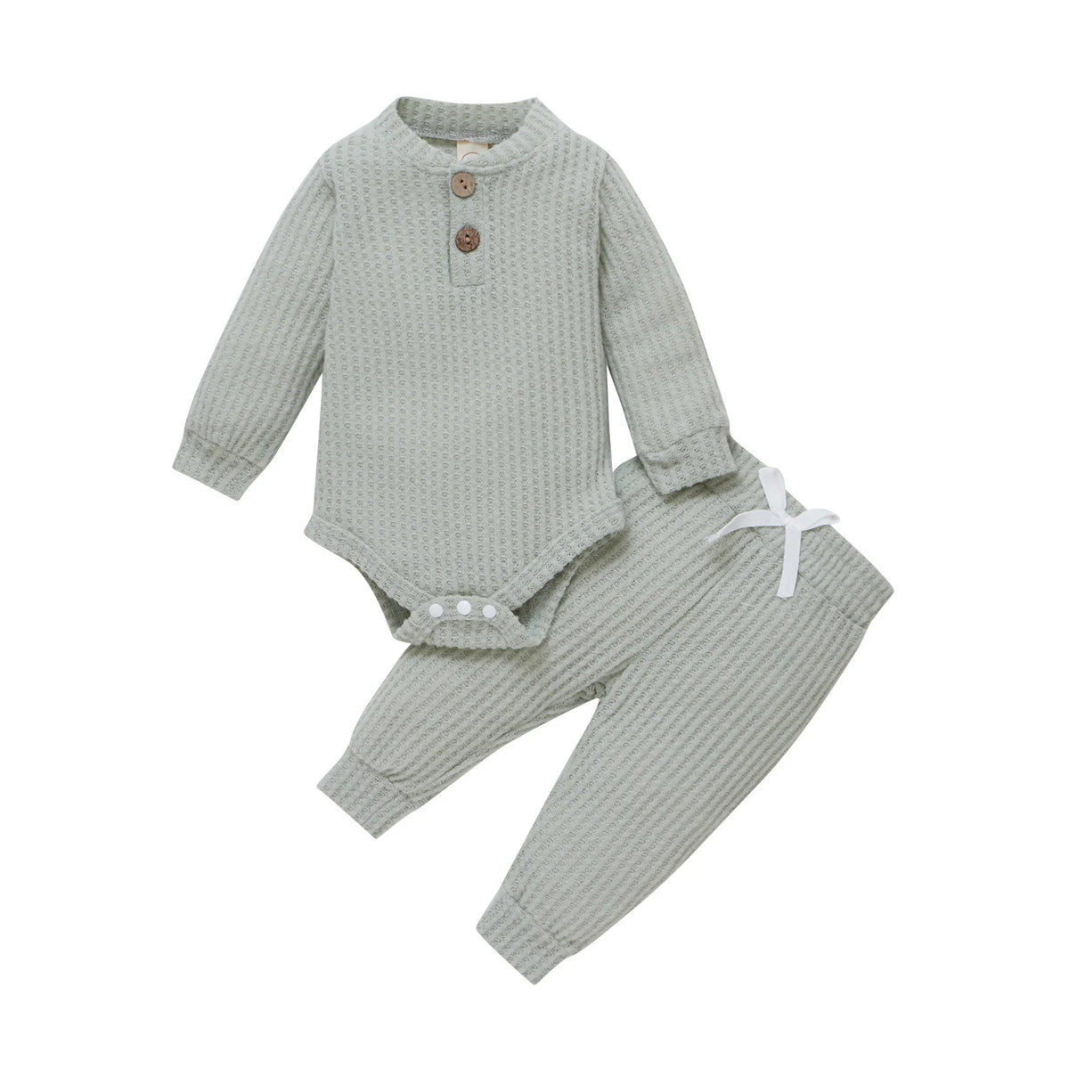 Adorable Infant Ribbed & Plaid 2-Piece Outfit Set for Boys & Girls - Long Sleeve Bodysuits with Elastic Pants for Spring & Autumn