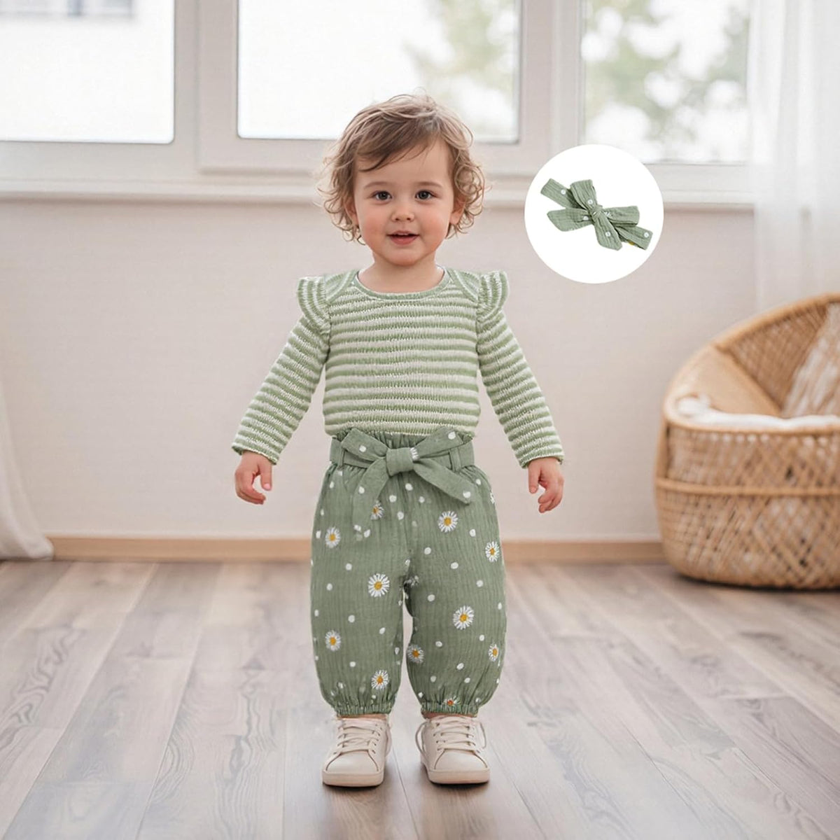 Newborn Infant Girl Clothes Rib Knit Romper Daisy Print Pants Headband Baby Clothes for Girls 0 3 6 12 18 24 Months