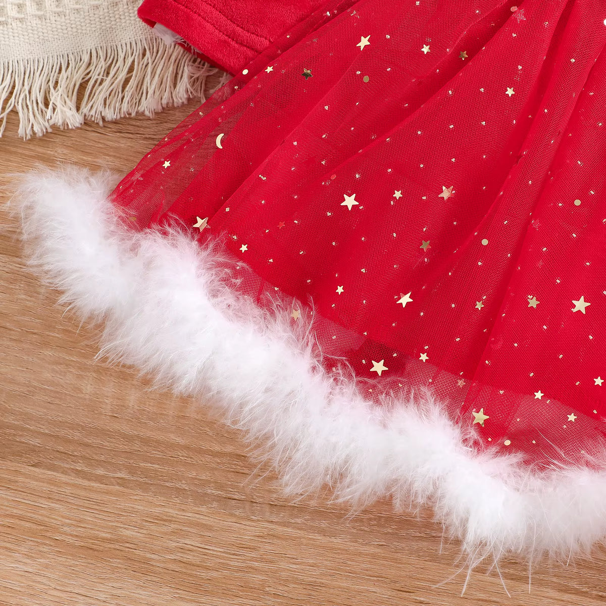 Red Christmas princess dress with headband for toddler girls, view 5