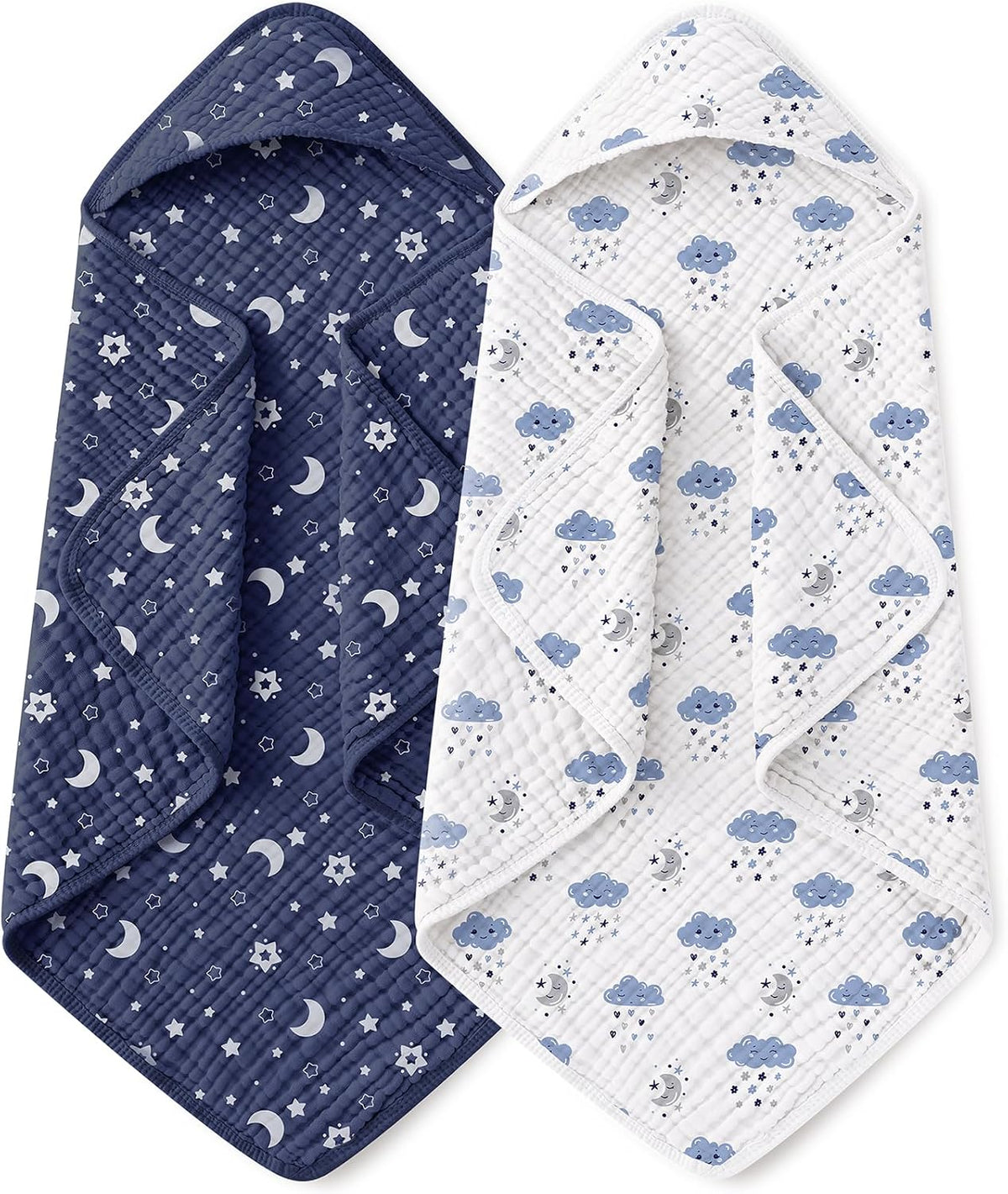 Hooded Baby Bath Towels 2 Pack 100% Muslin Organic Cotton with Hood
