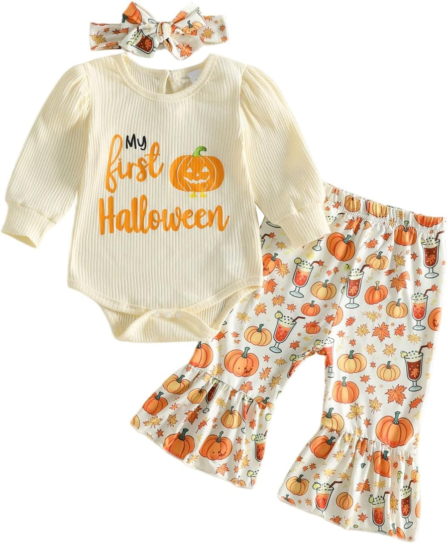 Halloween Baby Girl Clothes My First Halloween Pumpkin Romper Shirt Onesie Bell Bottoms Cute Newborn Fall Outfit