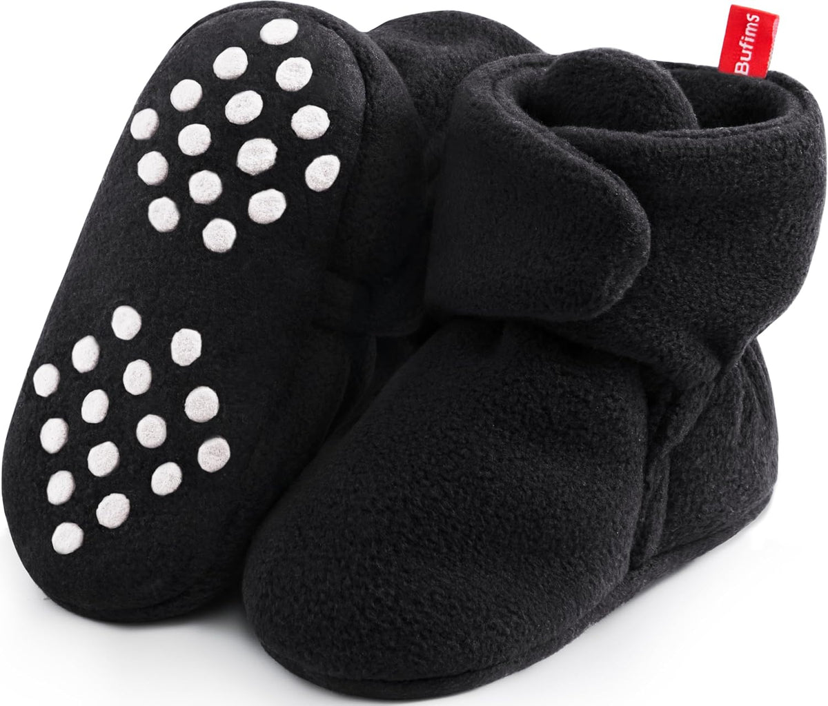 Fleece baby booties with non-slip soles