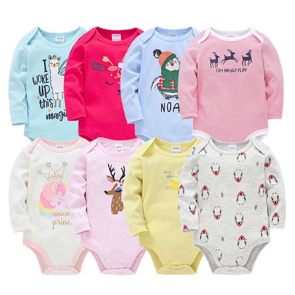 6-Piece Set of Long Sleeve 100% Cotton Bodysuits for Infants Aged 0-12 Months