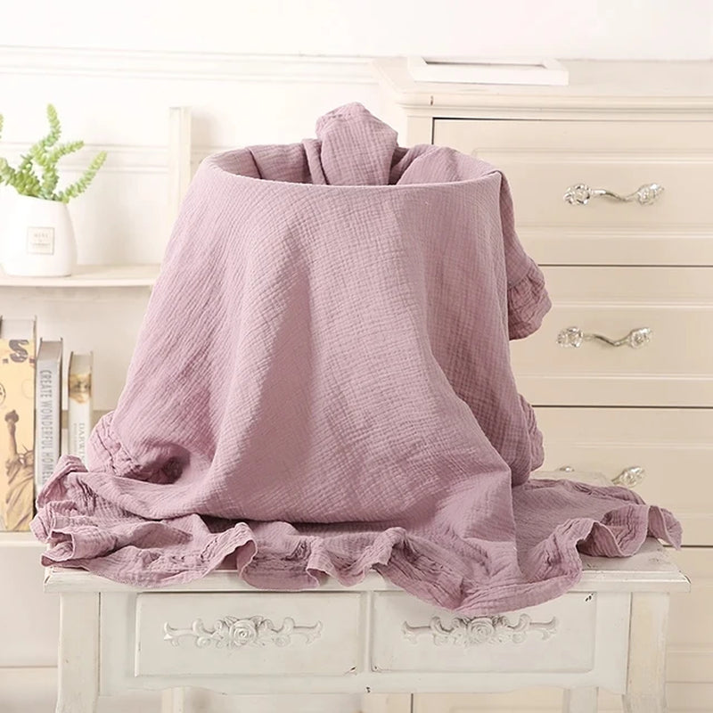 Organic Cotton Newborn Muslin Swaddle Blankets - Ruffled Gauze Baby Wraps and Bedding Accessories