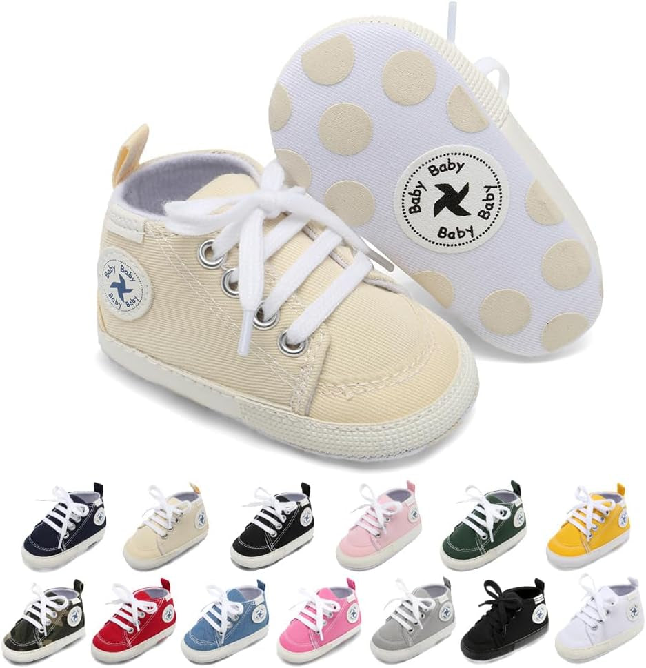 Adorable Unisex High Top Canvas Sneakers for Newborns - Soft Anti-Slip Sole First Walkers in Denim