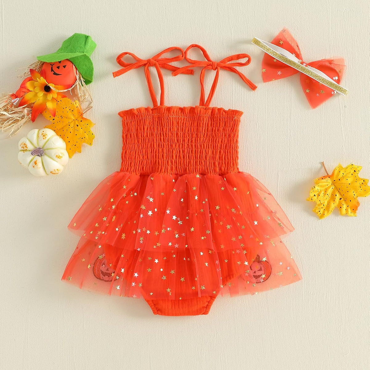 Halloween Baby Girl Outfit Infant Pumpkin Tutu Tulle Romper Dress