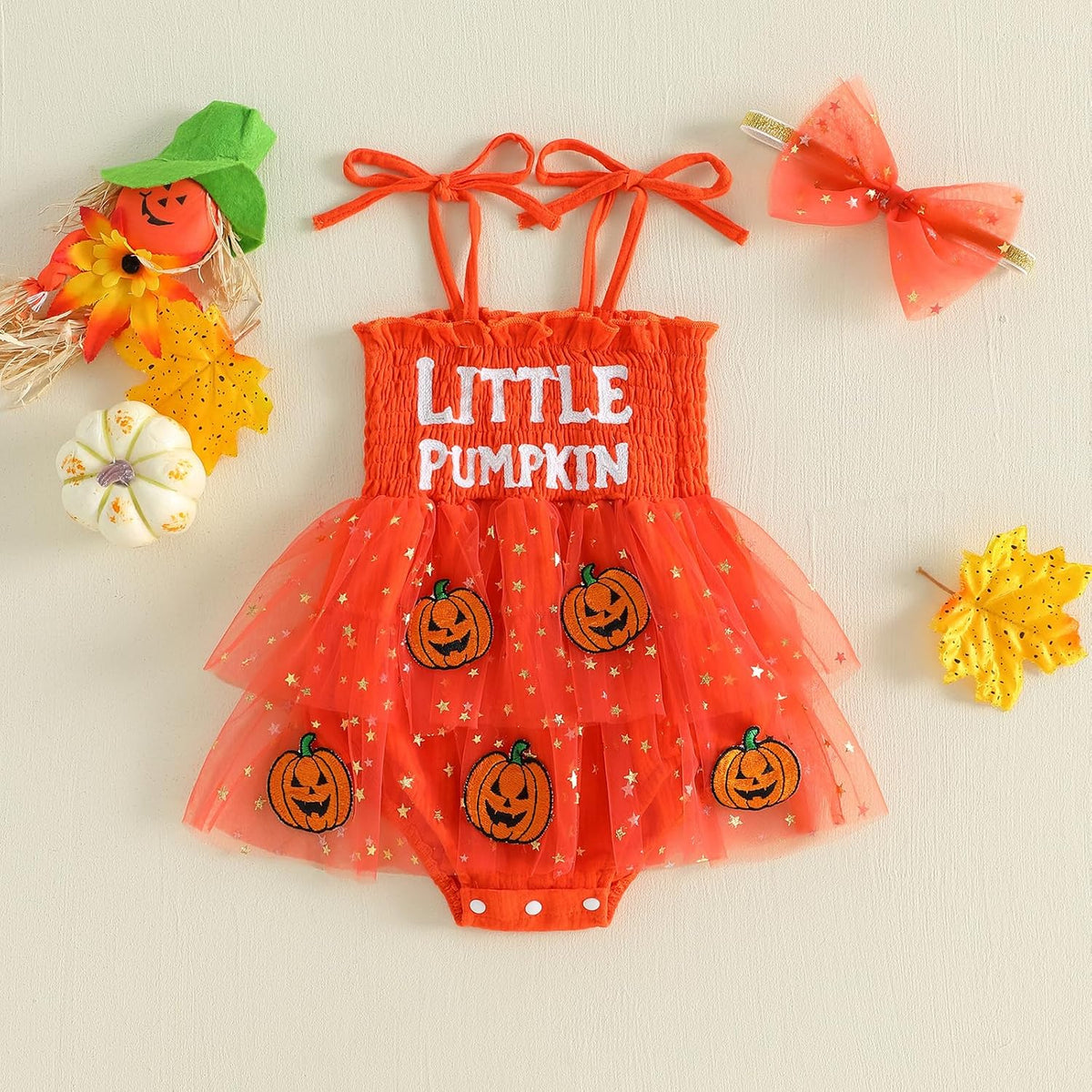 Halloween Baby Girl Outfit Infant Pumpkin Tutu Tulle Romper Dress