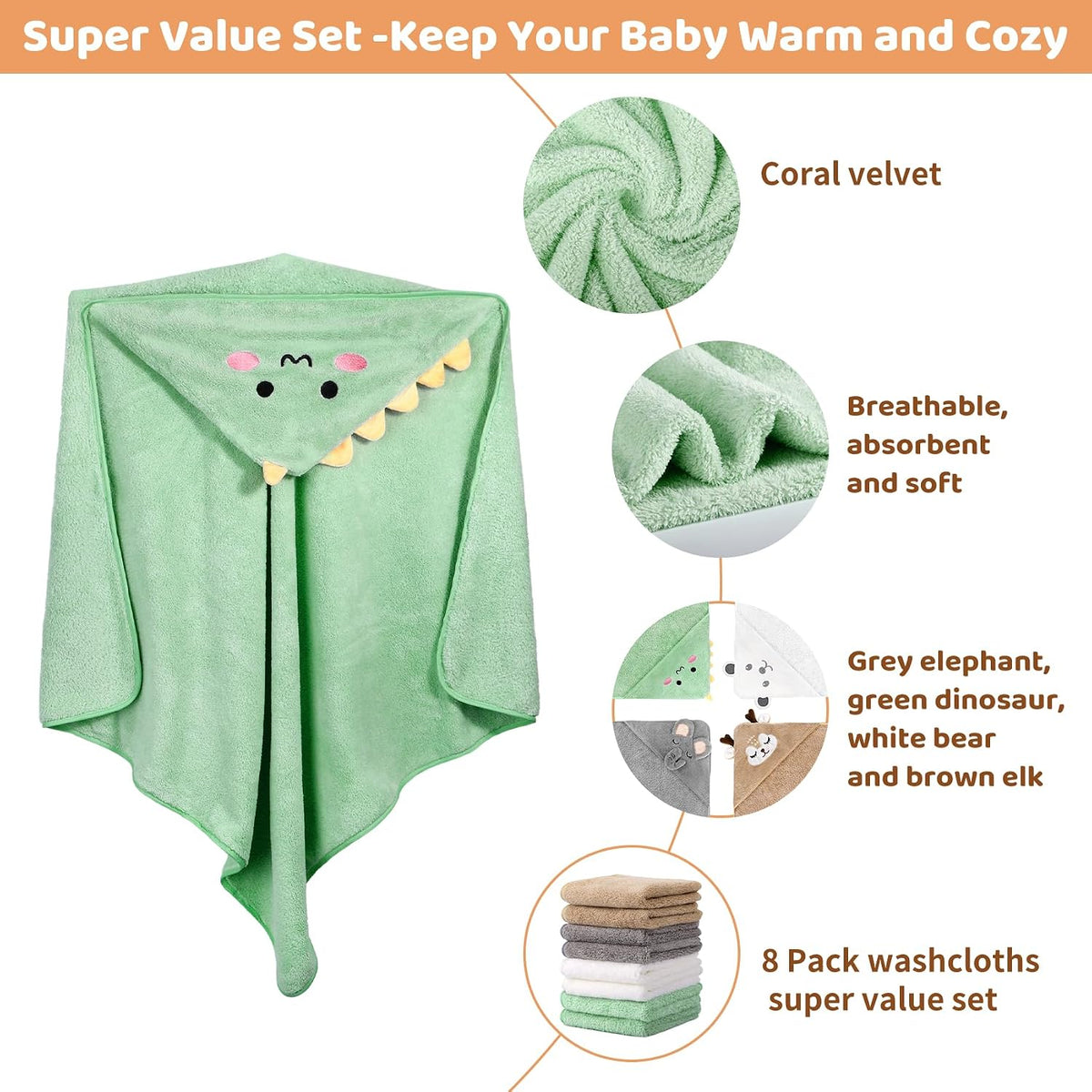 12-piece baby bath towel set, view 4